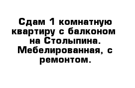 Сдам 1 комнатную квартиру с балконом  на Столыпина. Мебелированная, с ремонтом.